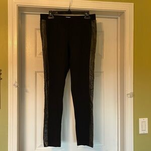 Cache Black Stretch Pants with Faux Leather side Trim Size 10